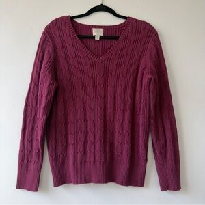 Cable Knit V-Neck Sweater in Berry St John’s Bay